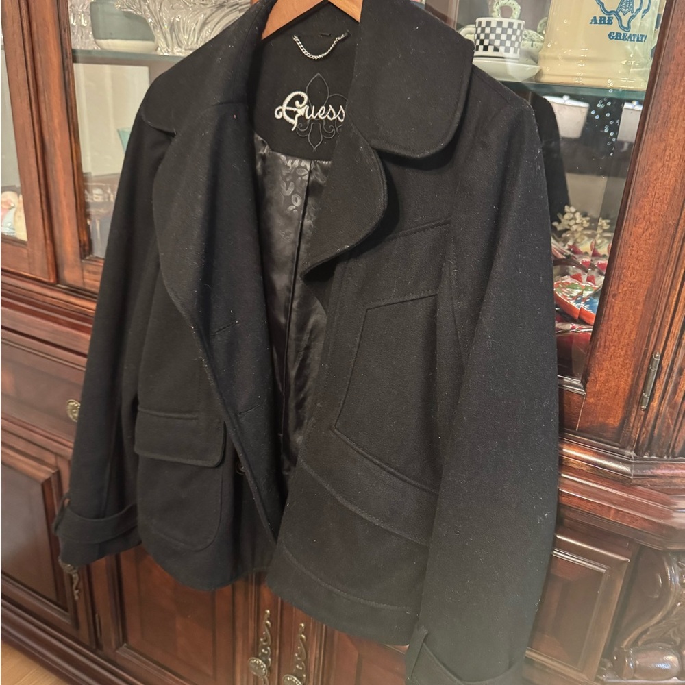 Guess Black Wool Blend Coat